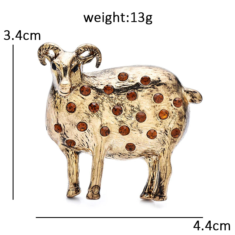 Wuli&baby Vintage Alloy Sheep Brooches For Women Unisex Rhinestone Zodiac Goat Animal Party Casual Brooch Pin Gifts