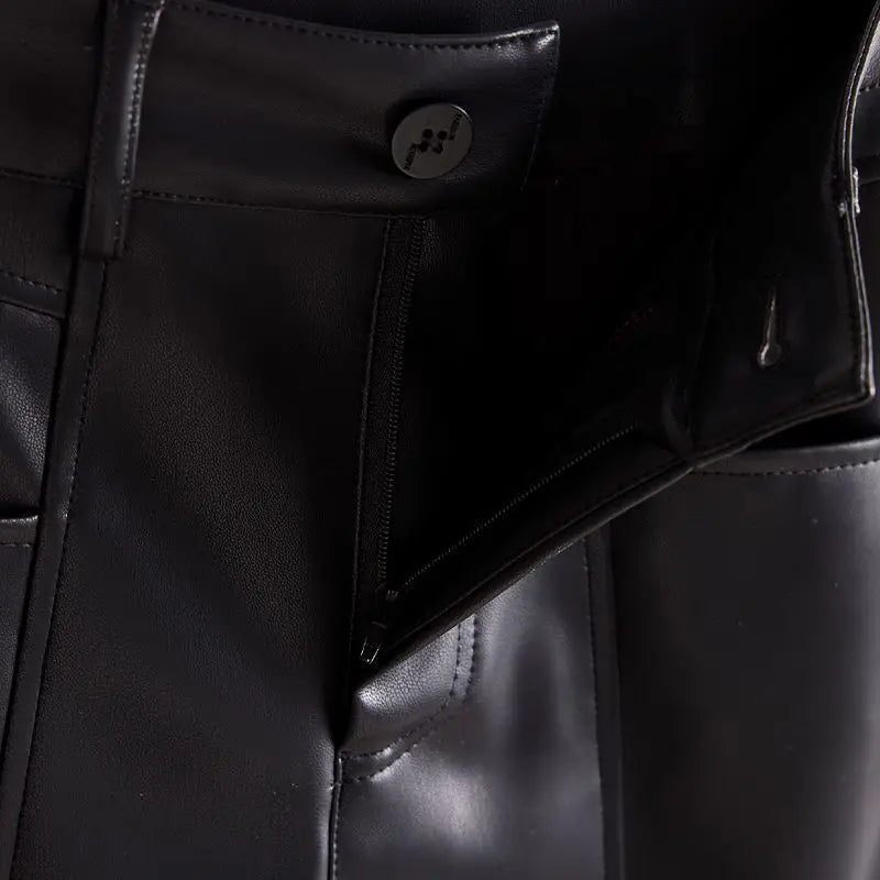 PENDRA Solid High Waist Straight PU Leather Pants