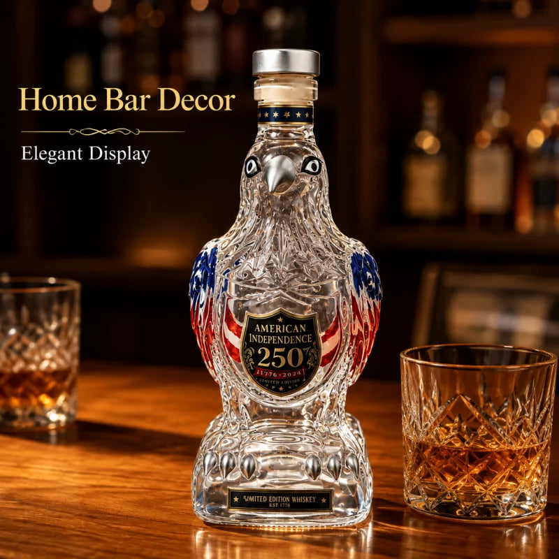 2026 USA Independence 250 Years Eagle Shaped Glass Decanter Painted Whiskey Bottle Collectible Bar Decoration
