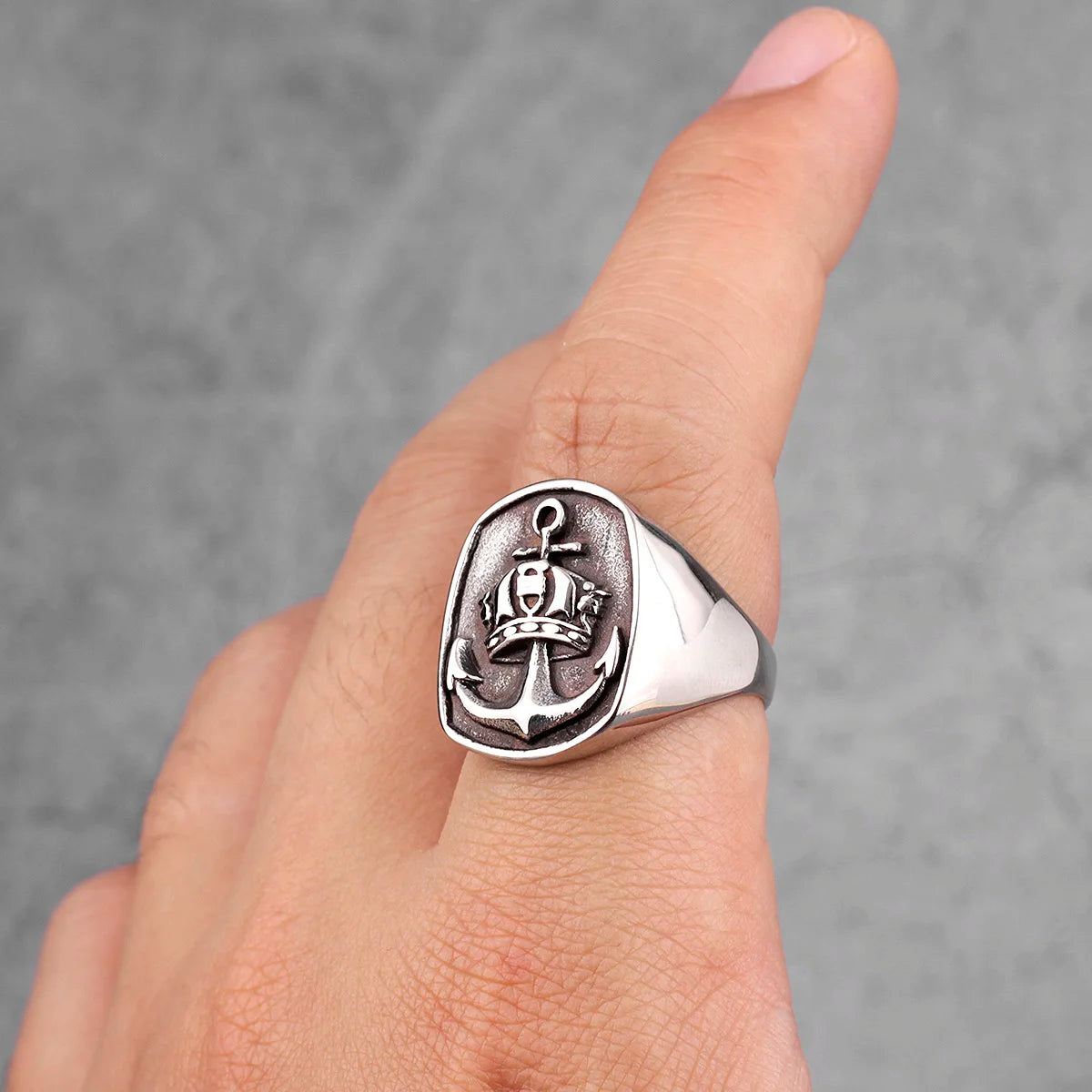 PENDRA Anchor Crown Navi Steel Ring