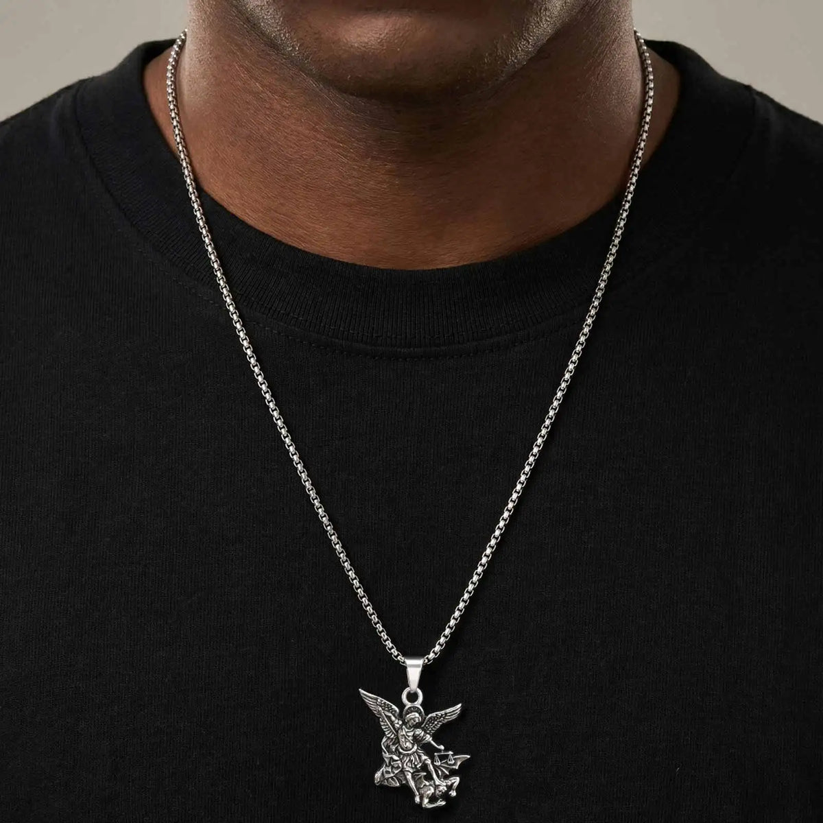 Stainless Steel Archangel St. Michael Pendant Necklace for Men Women, Religious Guardian Angel Protection Amulet Jewelry Gift