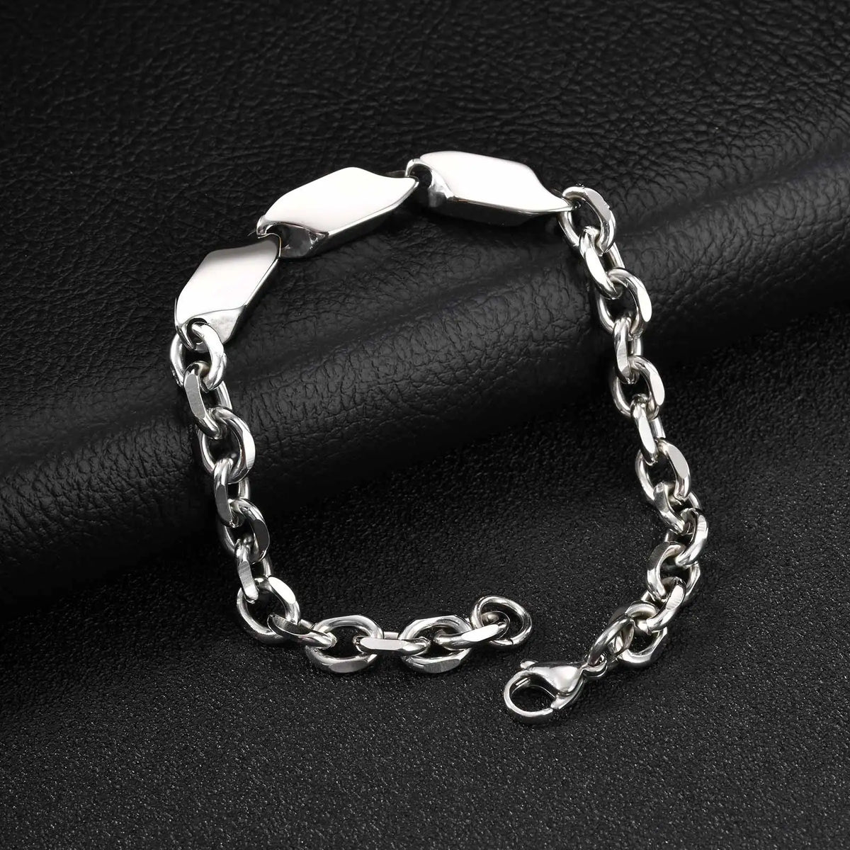 Cool Punk Stainless Steel Chain Bracelet for Men,21CM Silver Color Metal Chain Wristband,Hip Hop Jewelry Gift
