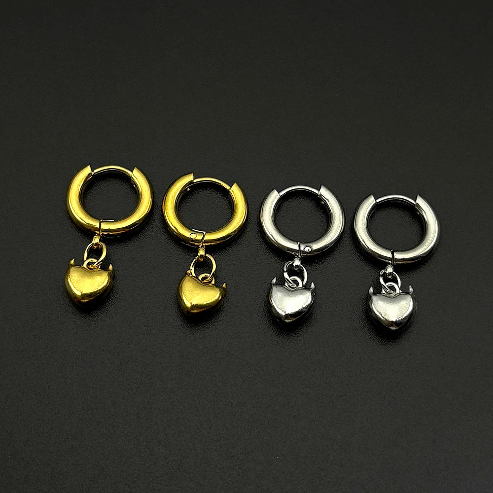 Devil Horn Heart Huggie Hoop Earrings Stainless Steel Dangle Love Charm Punk Y2K Unisex Sweet Cool Goth Ear Ring Jewelry Gifts