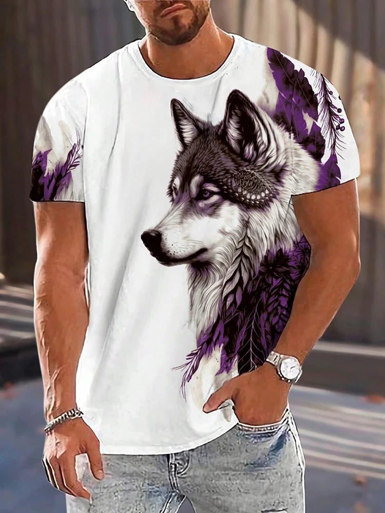 PENDRA Different Pupil Wolf Print Urban Short-Sleeve Tee T-Shirt