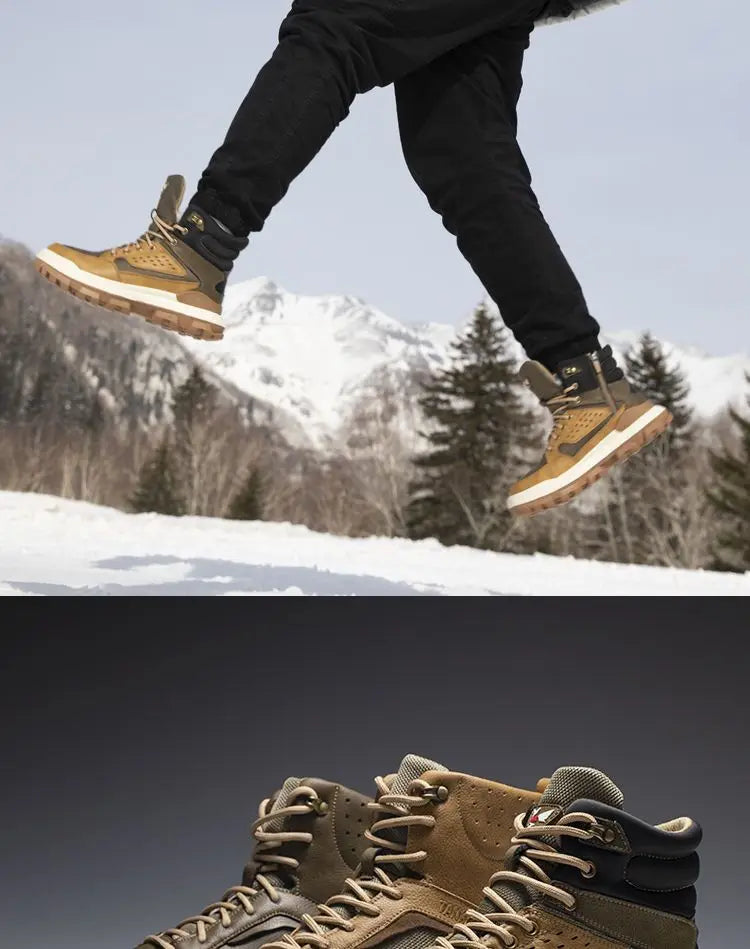 -40c Men's Winter Large-size Leather Sheepskin Fur Integrated Warm and Velvet High-top Trendy Thickened Snow Boots