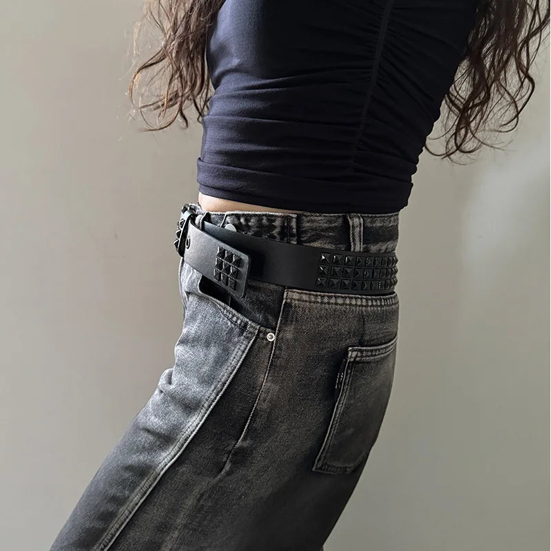 PENDRA Noraellea Rhinestone Black Pin Buckle Rivet Studded Belt