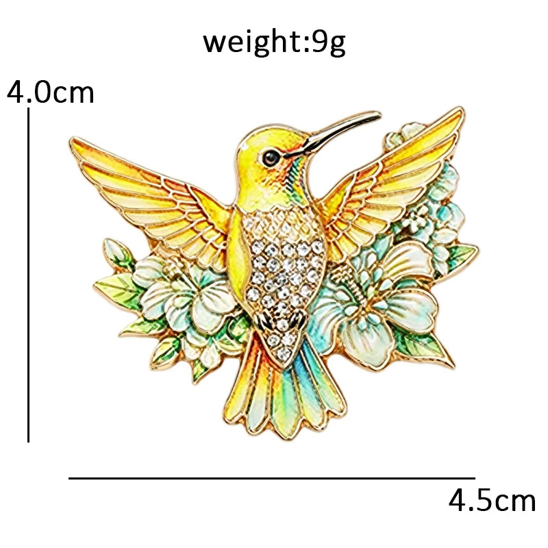 PENDRA Floral Hummingbird Rhinestone Brooch