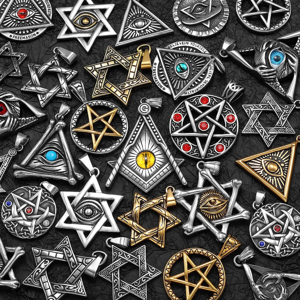 PENDRA Star David Masonic Steel Necklace