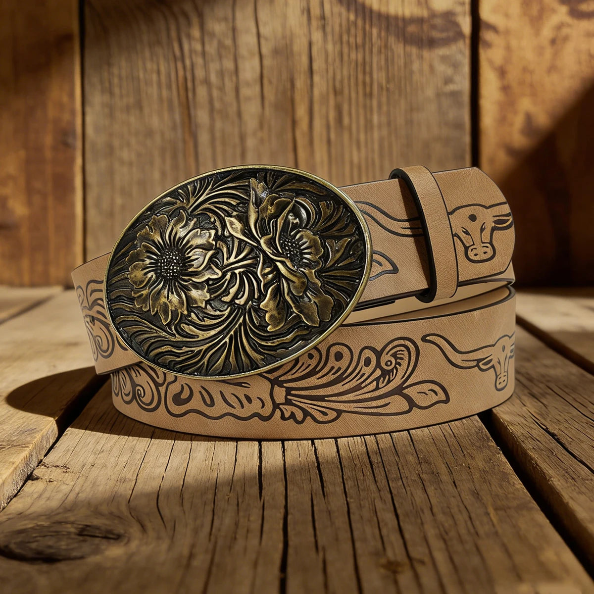 Western Cowboy PU Leather Belt For Men Women Vintage Waist Strap Bull Decoration Floral Engraved for Jeans Plus Size Big Belt
