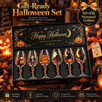 Spooky Halloween Wine Goblet with Sticker Design Witch Ghost Pumpkin Cat Decorative Stemmed Glass for Party Home Bar