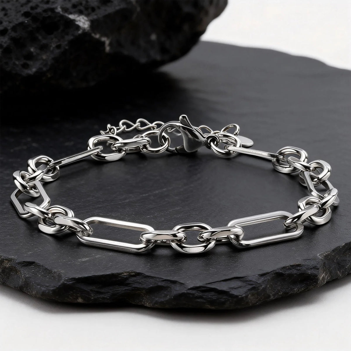 New Fahison Men's Chain Bracelet,Stainless Steel Silver Color Adjustbale Link Wristband,Hip Hop Jewelry Gift