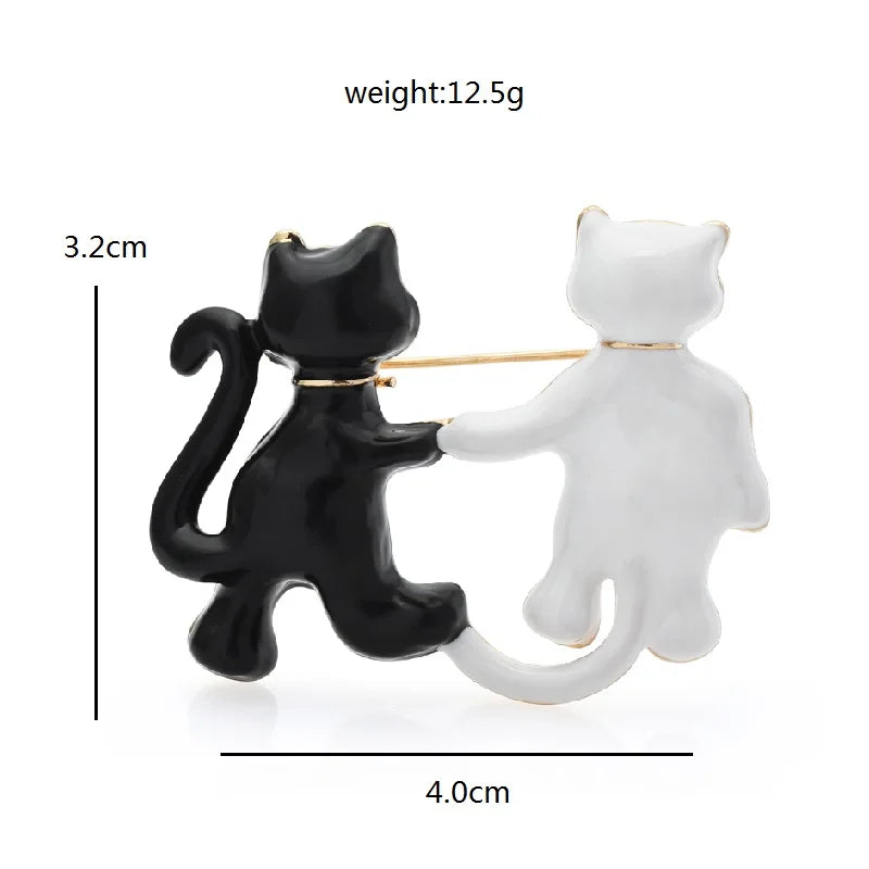 Wuli&baby Enamel Cat Brooches For Women Unisex 2-color Lovely Cats Pet Party Causal Brooch Pin Gifts