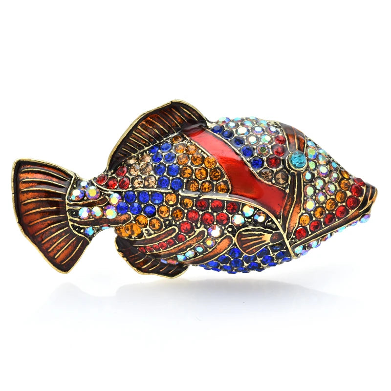 PENDRA Shining Fish Enamel Rhinestone Brooch