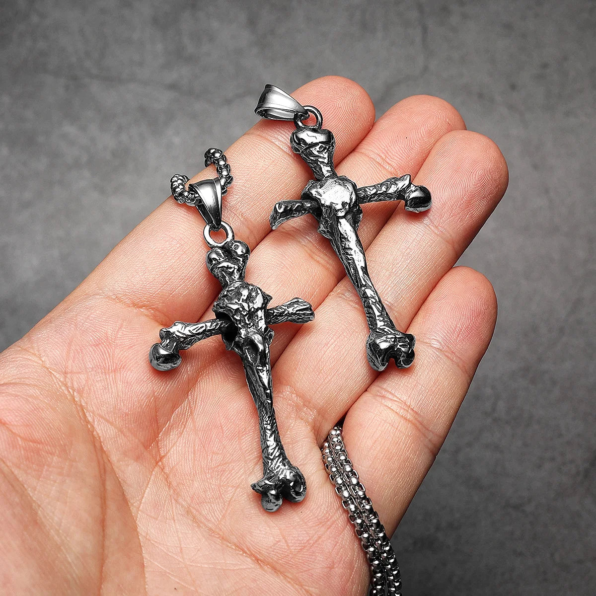 PENDRA Crow Bone Cross Steel Necklace