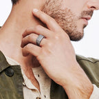 Retro Grey Rectangle Ring for Men Boys,Oxide Silver Color Stamp Rring Thumb Ring Chunky Ring,Stainless Steel Ring Gifts