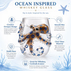 Novelty Octopus Shaped Whiskey Glass Clear Glass Tumbler with Blue Spot Marine Design for Bourbon Cocktail and Gift