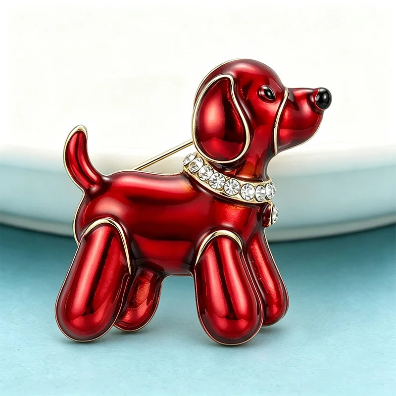 PENDRA Balloonpup 2-Color Enamel Rhinestone Dog Brooch