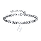 Mens Initials Cuban Links Bracelets,Stainless Steel A-Z 26 Letters Alphabet Charm Chain Wristband Adjustable,Casual Jewelry Gift