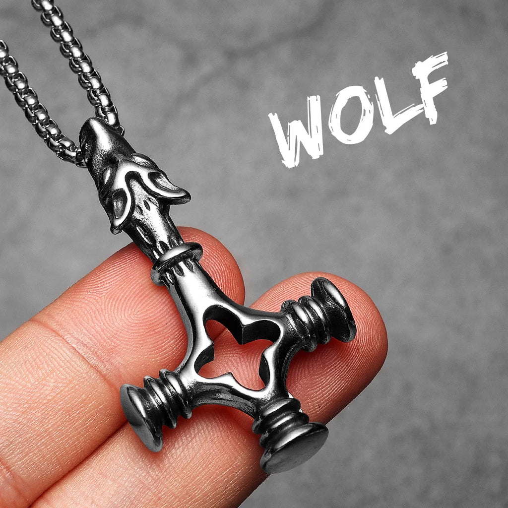 PENDRA Wolf Cross Steel Necklace