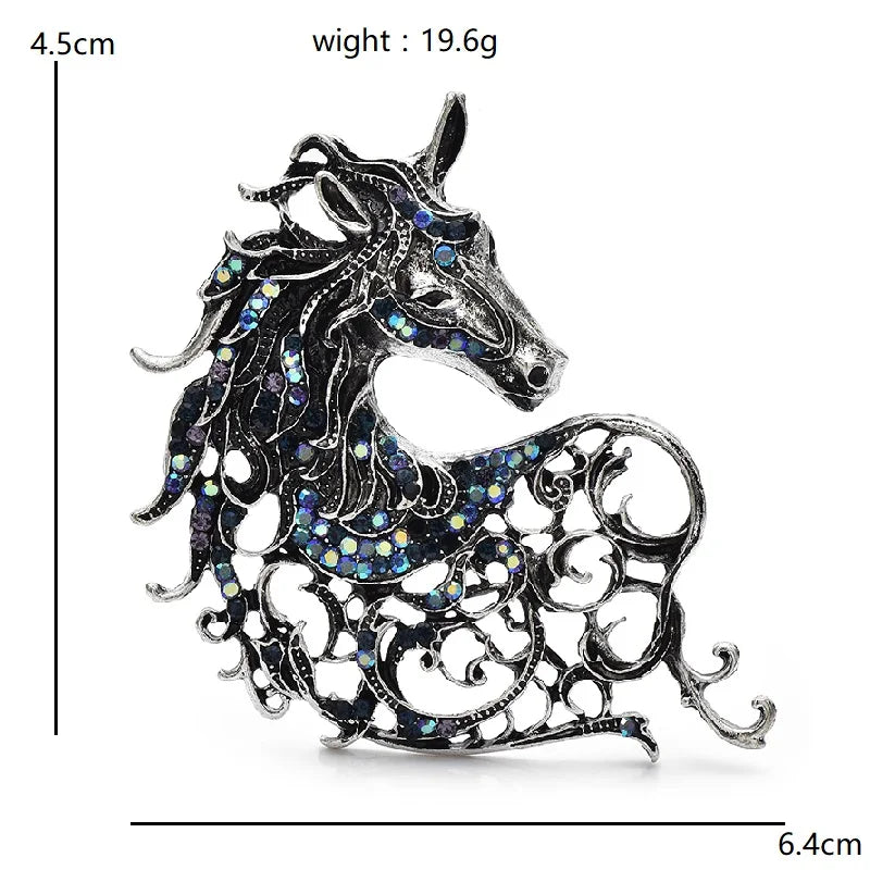 Wuli&baby Vintage Strong Horse Brooches 4-color Rhinestone Zodiac Animal Party Office Brooch Pins Gifts