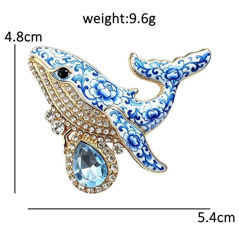 PENDRA Ocean Whale Crystal Animal Brooch