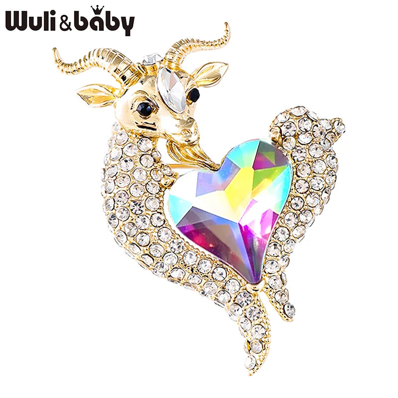 PENDRA Heartgoat Rhinestone Goat Brooch