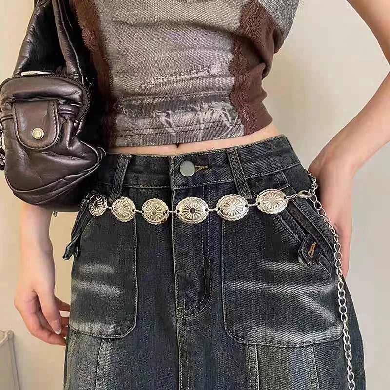 Silver Retro Waist Chain Accessory Metal Chain Belt Women's New Summer Versatile Match Skirts Pants Thin Leather Belt Trendy