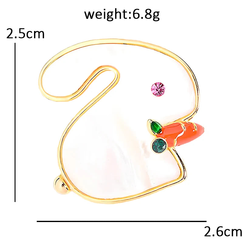 Wuli&baby Cute White Rabbit Brooches For Women Lady Eating Carrot Rare Bunny Animal Party Casual Brooch Pin Gifts