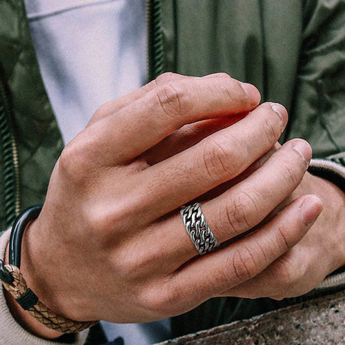 10mm Stainless Steel Twisted Cuban Chain Wedding Bands Rings for Men,Rock Punk Male Boys Christmas Gifts Jewelry