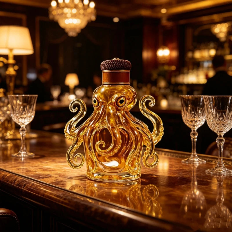 Stylish Octopus Glass Wine Bottle,Creative Whiskey Decanter for Home Bar,Liquor Dispenser for Vodka Scotch Collectible