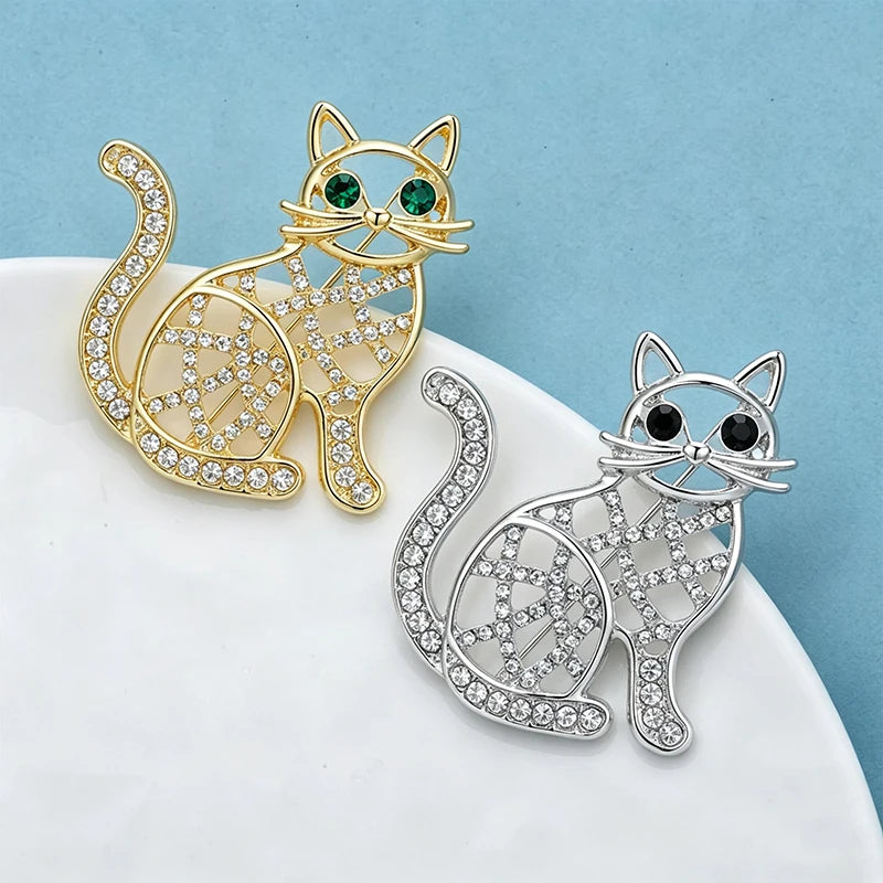 PENDRA Hollow Cat Rhinestone Brooch