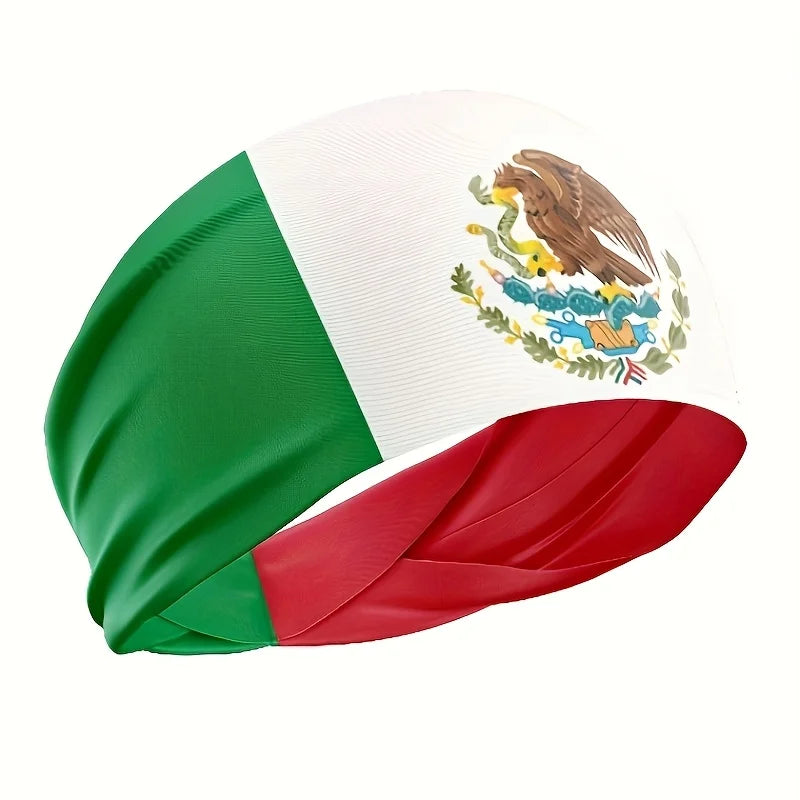 1pc Mexican Flag Sweat Absorbent Headband for Yoga & Running - Unisex Sports Hairband with Vibrant Green, White & Red Stripes an