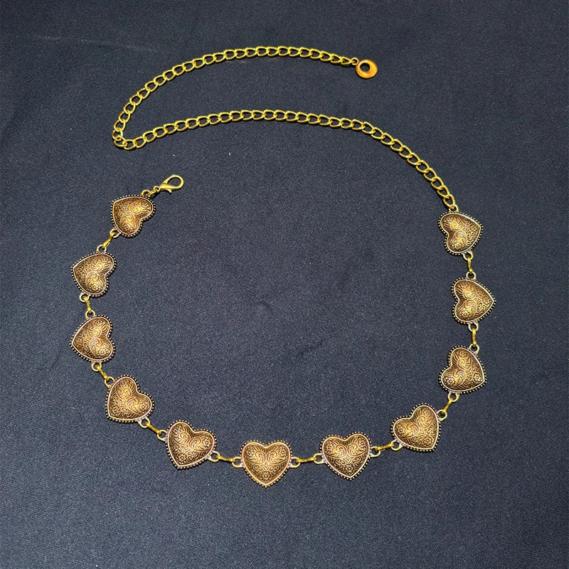 Vintage Women Waist Belt Female Metallic Love-Heart Chain Belt Tassel Waist Chain Belt Women Decorative Metal Body Jewelry