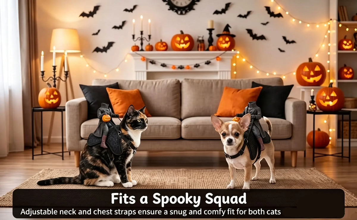 Funny Halloween Cat Dog Costume Headless Horseman Rider Pet Outfit for Small Dogs Cats Pumpkin Party Cosplay