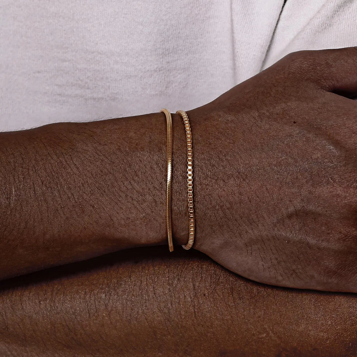 2pcs/set Simple Thin Chain Bracelets for Men,Square Box Chain Bracelet,Stainless Steel Jewelry Gift