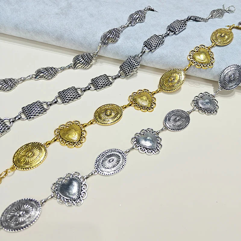 Vintage Women Waist Chain Belt Female Metallic Love-Heart Punk Gothic Accessories conch Metal Body Jewelry Dress Jeans Waistband
