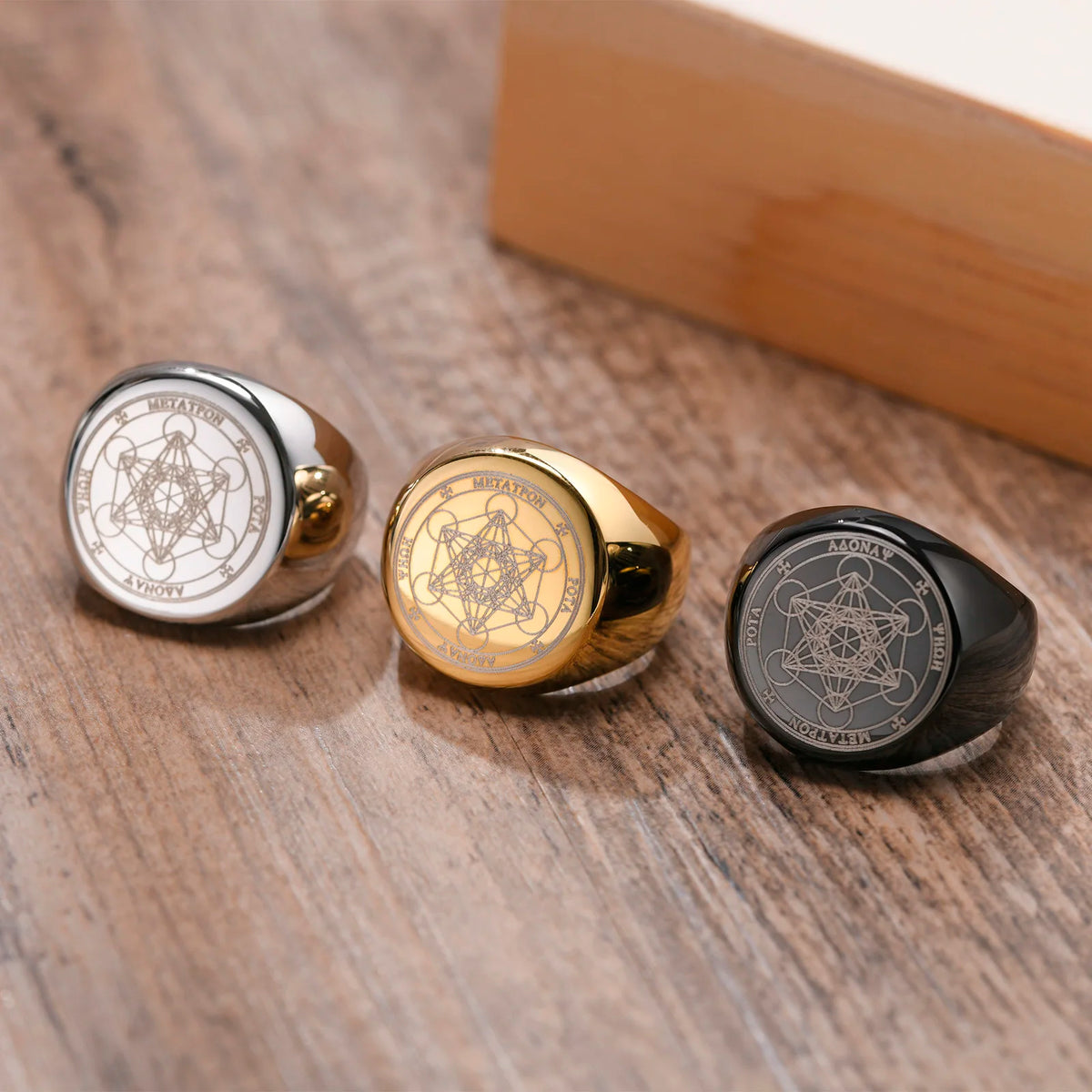 Men Signet Rings, Mens Amulet Ring,Solomon's Secret Seal Horse Seal of the seven archangels Stainless Steel Ring Jewelry