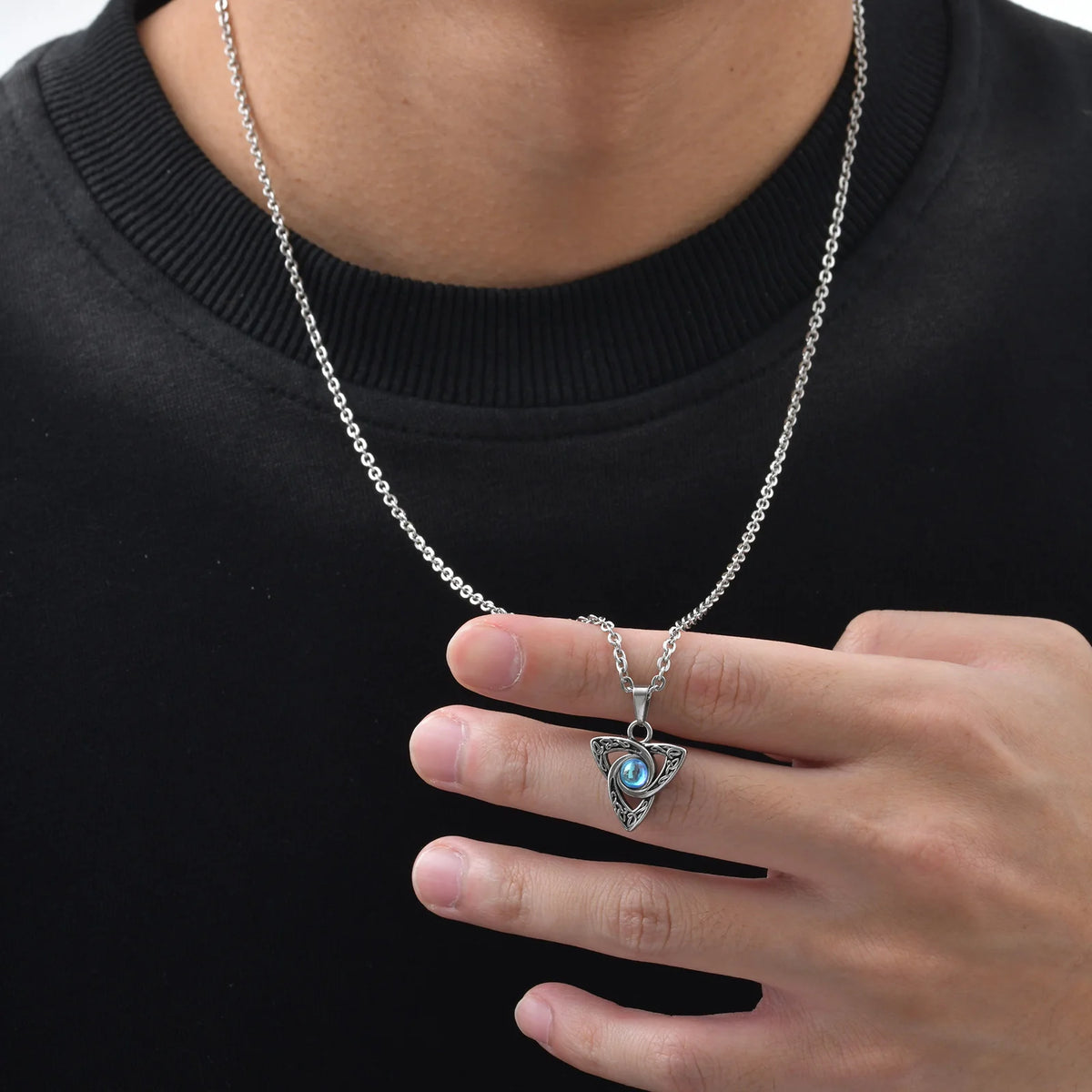 Moonstone Necklace for Men Boys,Waterproof Stainless Steel Celtic Knot Pendant Necklace,Punk Vintage Jewerly Gifts