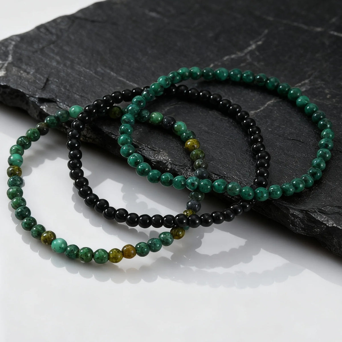 3pcs Green Natural Stone Beaded Bracelet for Men,5MM African Turquoise Stacked Elastic Bracelet,Trendy Male Jewelry Gift