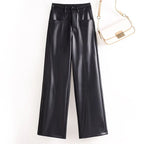 PENDRA Solid High Waist Straight PU Leather Pants