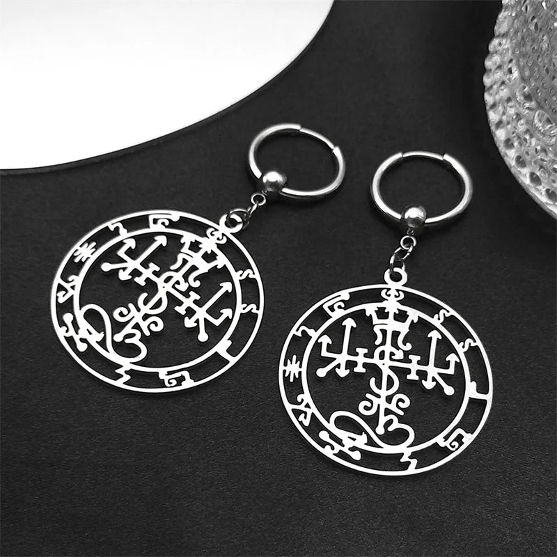 Gothic Symbol of Satan Hoop Earrings for Women Stainless Steel Silver Color Solomon Demon Seal Dangle Earring Jewelry E3592S06