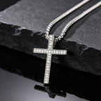 Hip Hop Men Zircon Cross Necklace,Punk Street Cross Metal Pendant Necklace,Charm Jewelry Gift for Him Dad