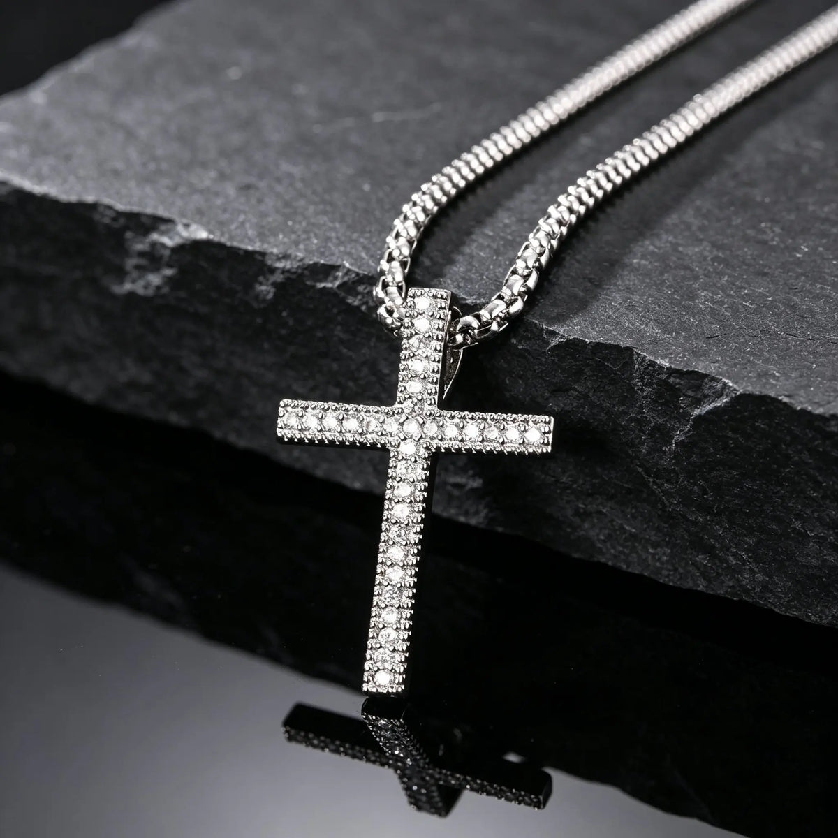 Hip Hop Men Zircon Cross Necklace,Punk Street Cross Metal Pendant Necklace,Charm Jewelry Gift for Him Dad