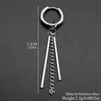 New Fashion Stainless Steel Long Chain Tassel Pendent Earrings Hoop Personality Ear Clips For Unisex Hiphop Punk Rock Trendy