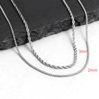 2pcs Men's Chain Necklace,Stainless Steel Black Gold Silver Color Twisted Rope Chain Collars,Trendy Punk Basic Chains Gift