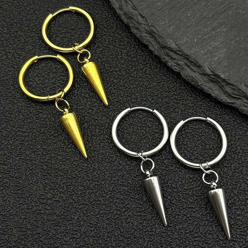 Gothic Rivet Drop Earrings For Women Men Punk Hip Hop Metal Geometric Cone Pendant Dangle Earring Y2K Party Jewelry Gifts