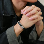 Silicone Bracelet Gift for Dad Husband Him,Waterproof Stainless Steel Bar Adjustbale Wristband,Father's Day Gift