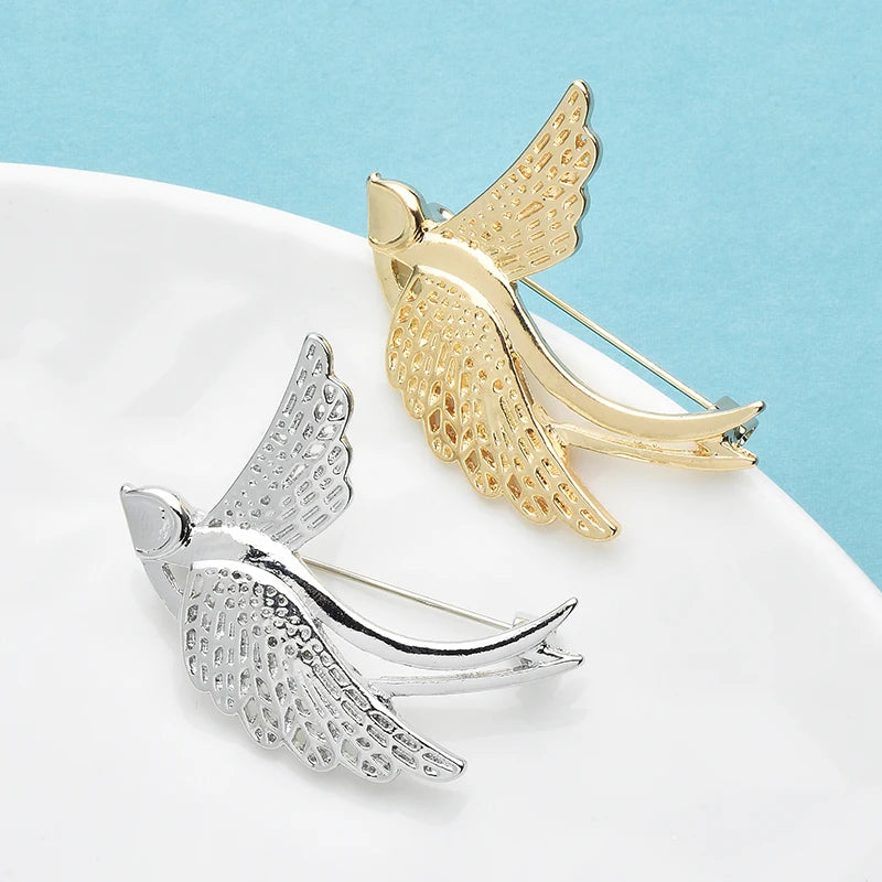 Wuli&baby Metal Flying Swallow Brooches For Women Unisex 2-color Alloy Bird Animal Brooch Pins Gifts
