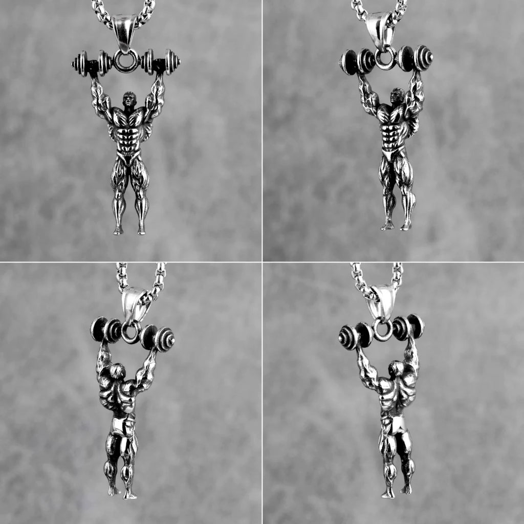 Dumbbells Bodybuilding Fitness Men Necklaces Pendant Chain for Boyfriend Male Stainless Steel Jewelry Creativity Gift Wholesale