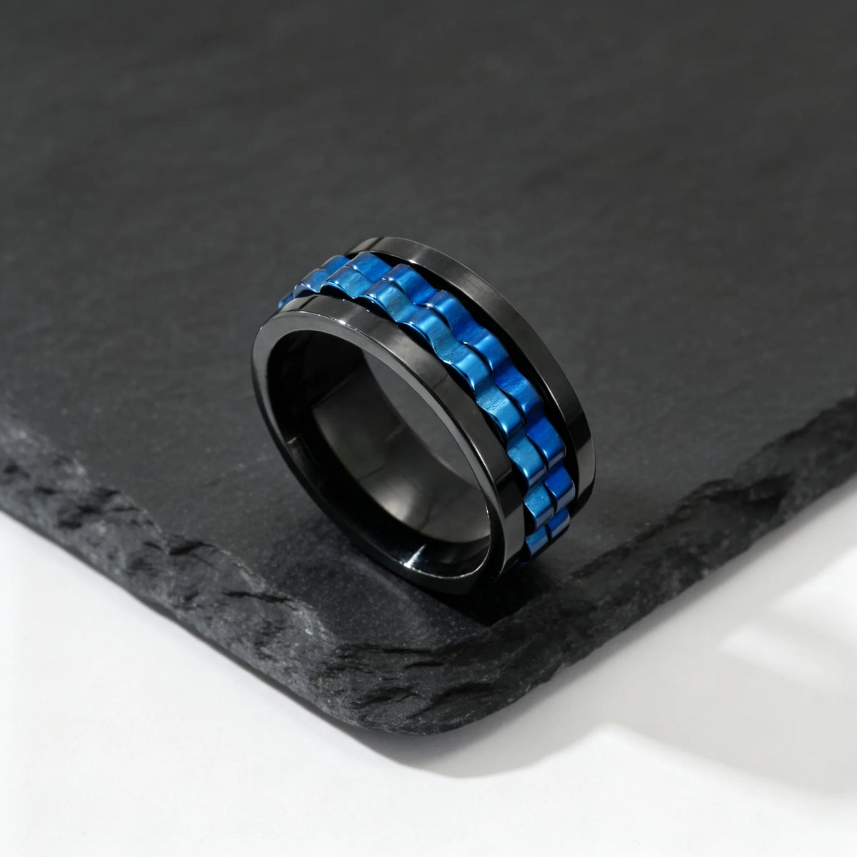 Gear Chain Rotating Spinning Ring for Men,Punk Stainless Steel Anti Stress Ring Gift